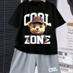 Boys' Black "Cool Zone" Teddy Bear T-Shirt & Grey Shorts Set
