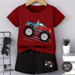 Boys' Maroon Monster Truck Graphic T-Shirt & Shorts Set