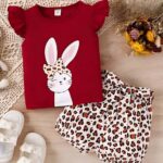 Girls' Leopard Bunny Ruffle Top & Shorts Outfit Set