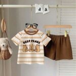Kids' Striped Capybara "Keep Peace" T-Shirt & Shorts Lounge Set