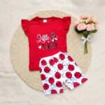 Girls' Red "Little Lady" Ladybug Graphic Ruffle Top & Shorts Outfit Set