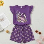 Girls' Purple Butterfly & Floral Graphic Ruffle Top & Shorts Set