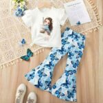 Girls' Boba Girl & Butterfly Print Ruffle Flare Outfit Set