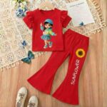 Girls' Sunflower & Anime Print Ruffle Outfit Set
